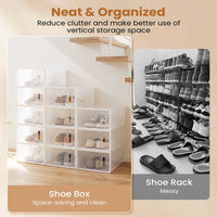 12/15 Pack Shoe Storage Boxes, Plastic Stackable Shoe Organizer for Closet