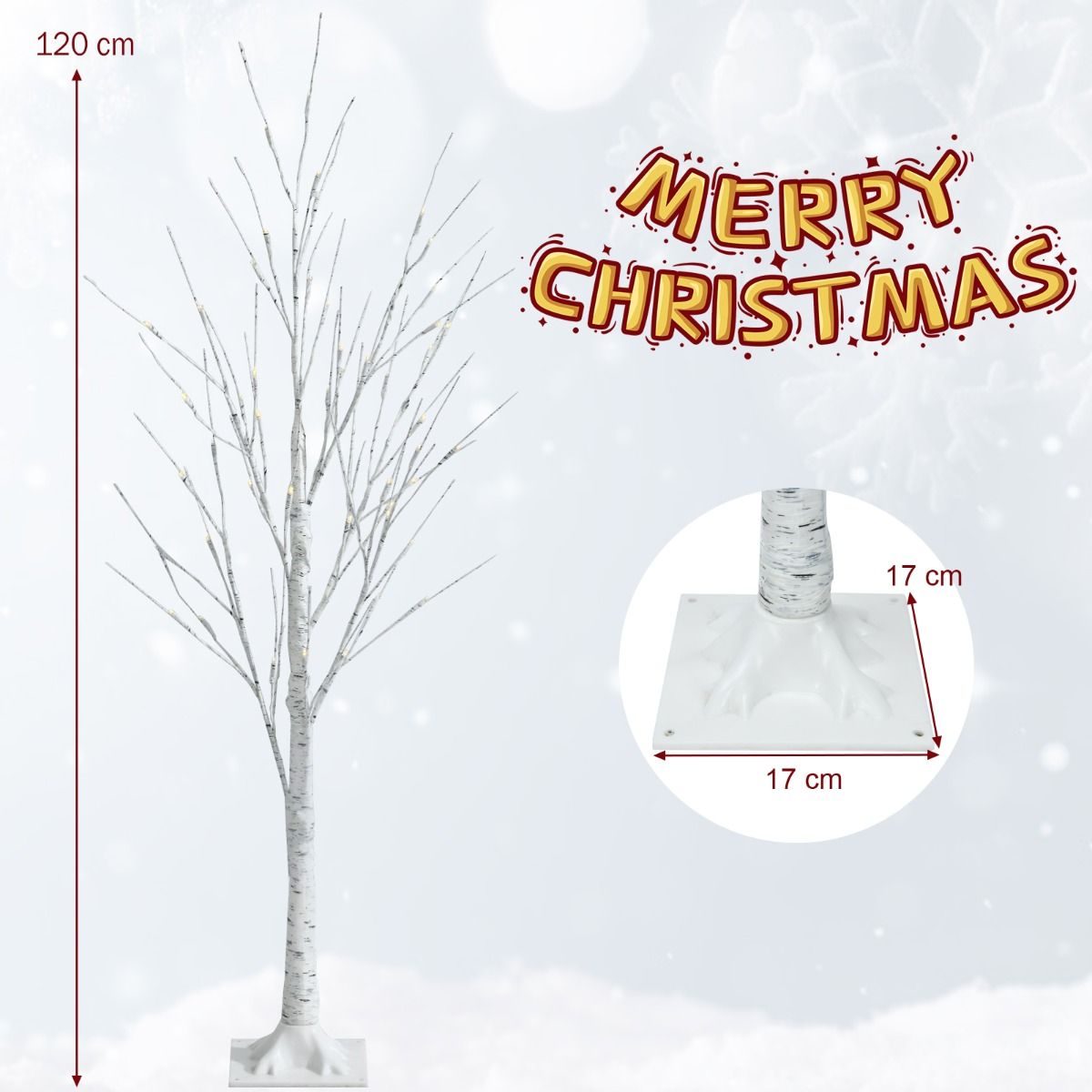 1.2/1.5/1.8 M Artificial Twig Birch Tree with 48/72/96 Warm White LED Lights for Christmas