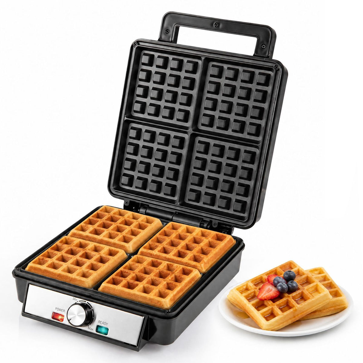1200W Belgian Waffle Maker with Browning and Knob Nonstick Plates for Family Breakfast