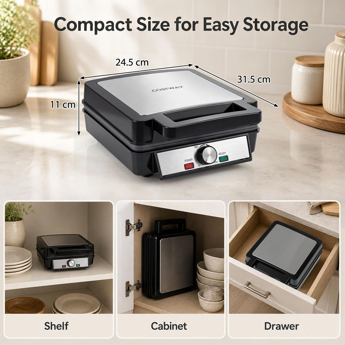 1200W Belgian Waffle Maker with Browning and Knob Nonstick Plates for Family Breakfast
