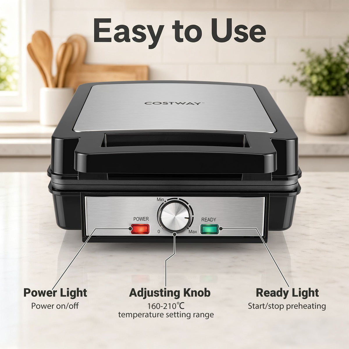 1200W Belgian Waffle Maker with Browning and Knob Nonstick Plates for Family Breakfast