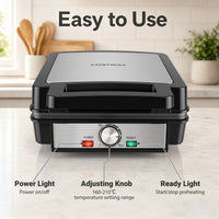 1200W Belgian Waffle Maker with Browning and Knob Nonstick Plates for Family Breakfast