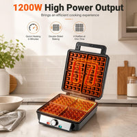1200W Belgian Waffle Maker with Browning and Knob Nonstick Plates for Family Breakfast