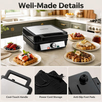 1200W Belgian Waffle Maker with Browning and Knob Nonstick Plates for Family Breakfast
