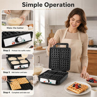 1200W Belgian Waffle Maker with Browning and Knob Nonstick Plates for Family Breakfast