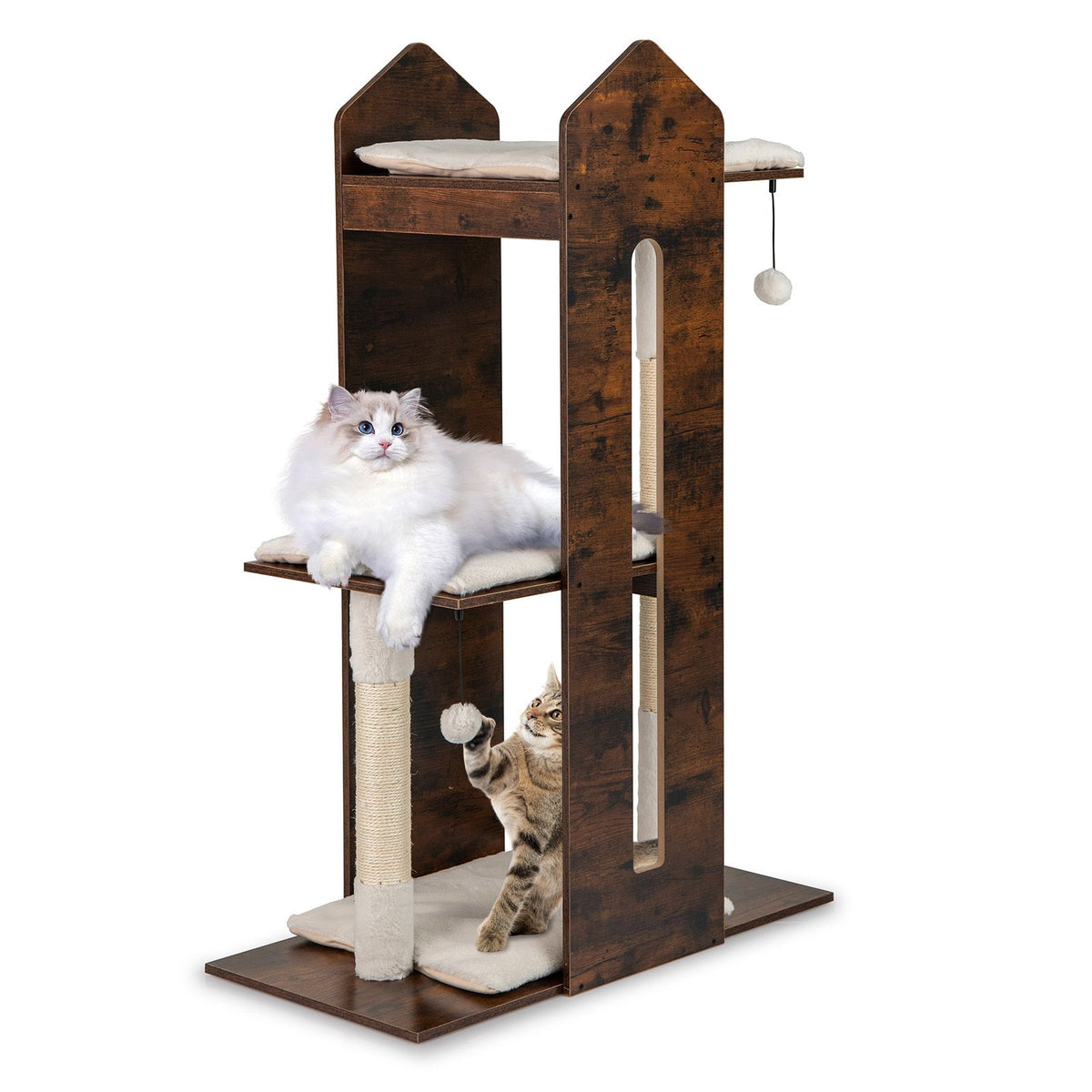 120 CM Tall Wooden Cat Tree with Removable Washable Plush Cushions
