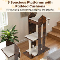 120 CM Tall Wooden Cat Tree with Removable Washable Plush Cushions