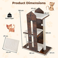 120 CM Tall Wooden Cat Tree with Removable Washable Plush Cushions