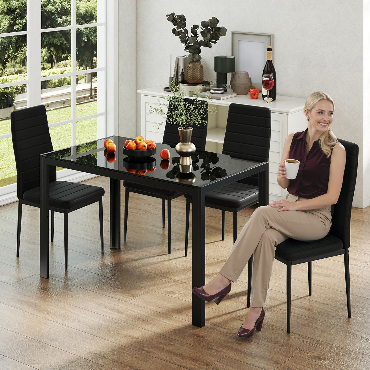 120 CM Modern Dining Table for 4 Rectangular Kitchen Table with Glass Tabletop