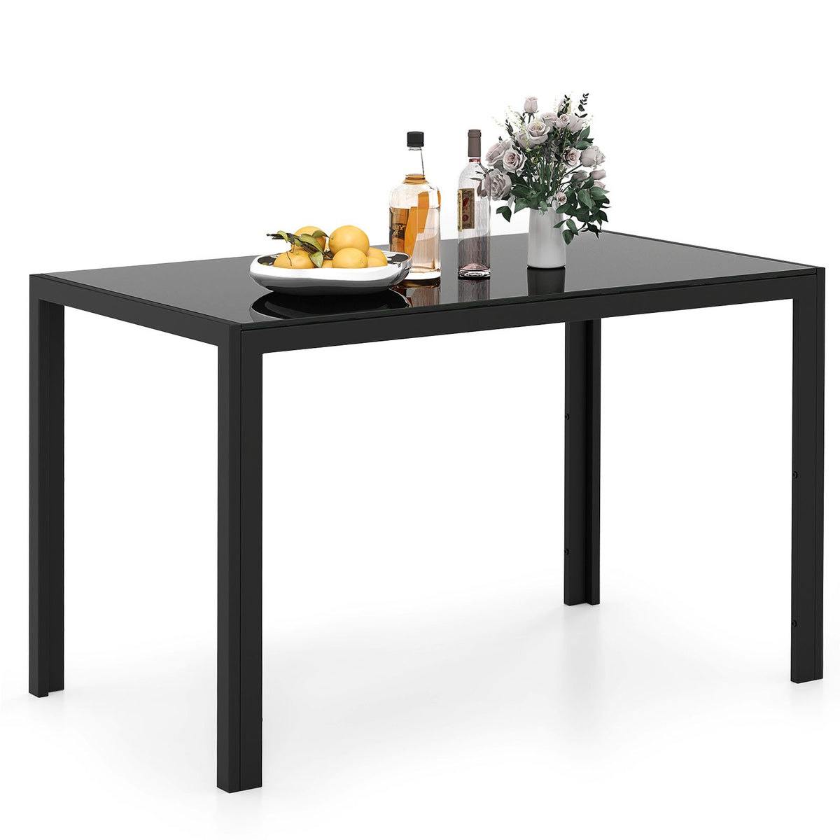 120 CM Modern Dining Table for 4 Rectangular Kitchen Table with Glass Tabletop