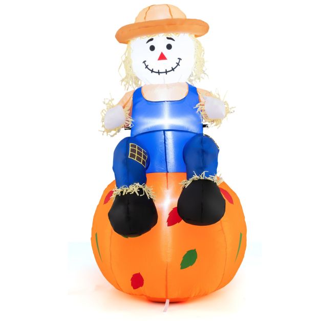 120cm Fall Inflatable Decoration Scarecrow Sitting on Pumpkin for Holiday Decor