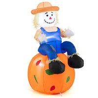 120cm Fall Inflatable Decoration Scarecrow Sitting on Pumpkin for Holiday Decor