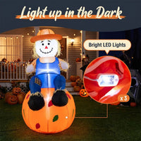 120cm Fall Inflatable Decoration Scarecrow Sitting on Pumpkin for Holiday Decor