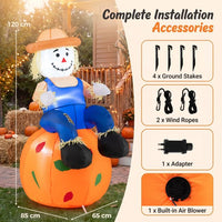 120cm Fall Inflatable Decoration Scarecrow Sitting on Pumpkin for Holiday Decor