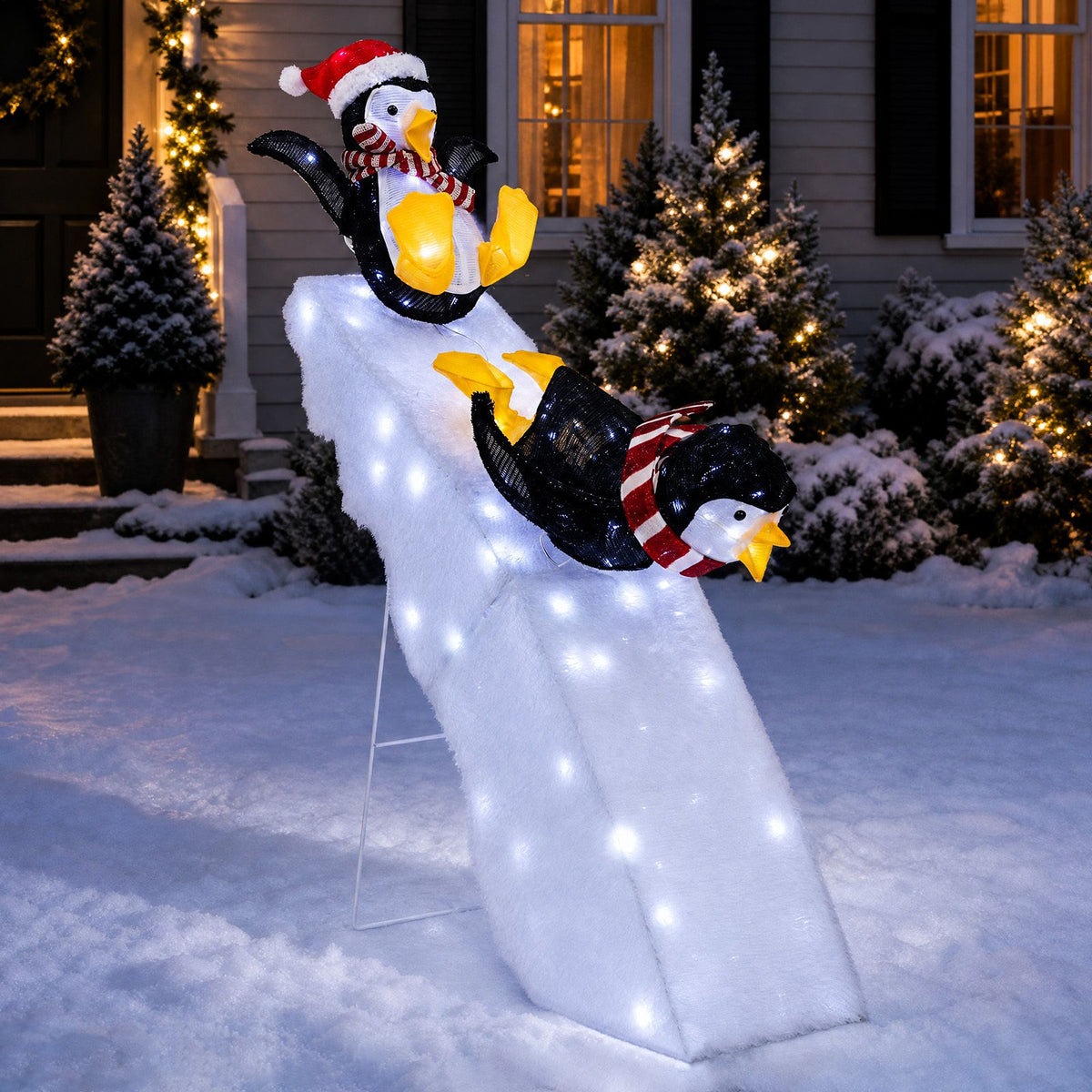 120cm Lighted Penguin Ice Skating Decor with LED Lights for Yard