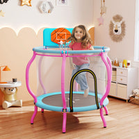 120cm Kids Trampoline with Basketball Hoop and Tall Enclosure Net