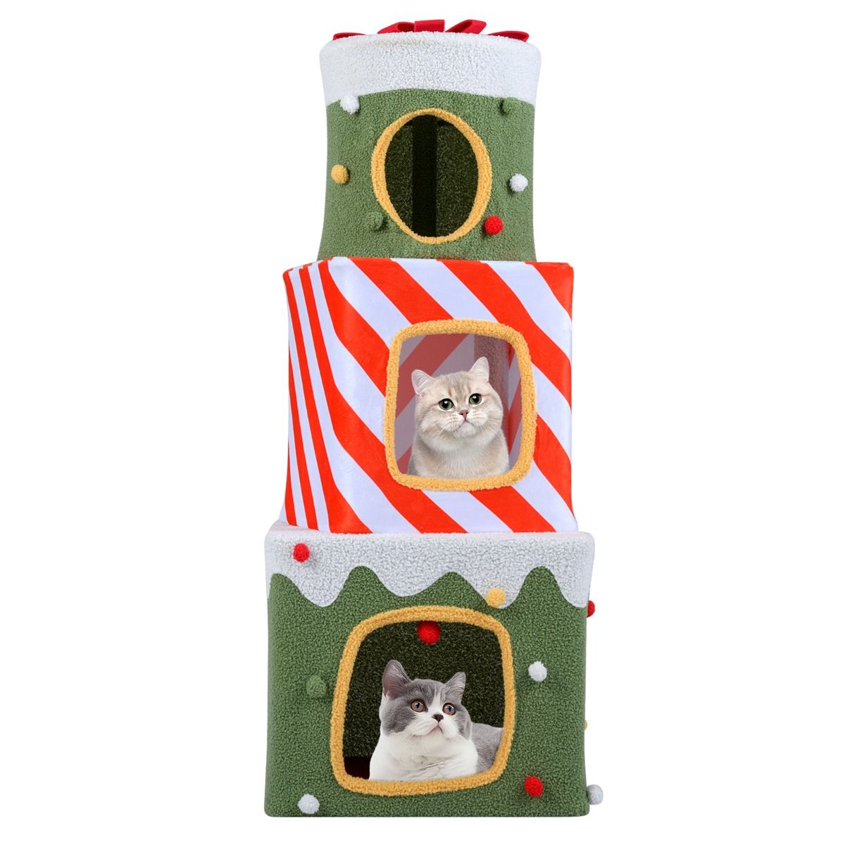 120 cm Christmas Cat Tree Stackable with 3 Condos and Dangling Ball