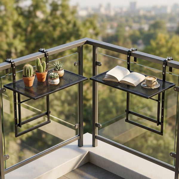 121 cm Balcony Railing Table with 5-Level Adjustable Height for Round Square Railing