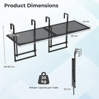 121 cm Balcony Railing Table with 5-Level Adjustable Height for Round Square Railing