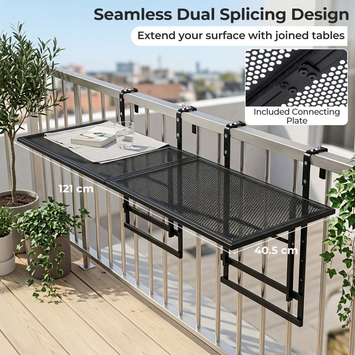 121 cm Balcony Railing Table with 5-Level Adjustable Height for Round Square Railing