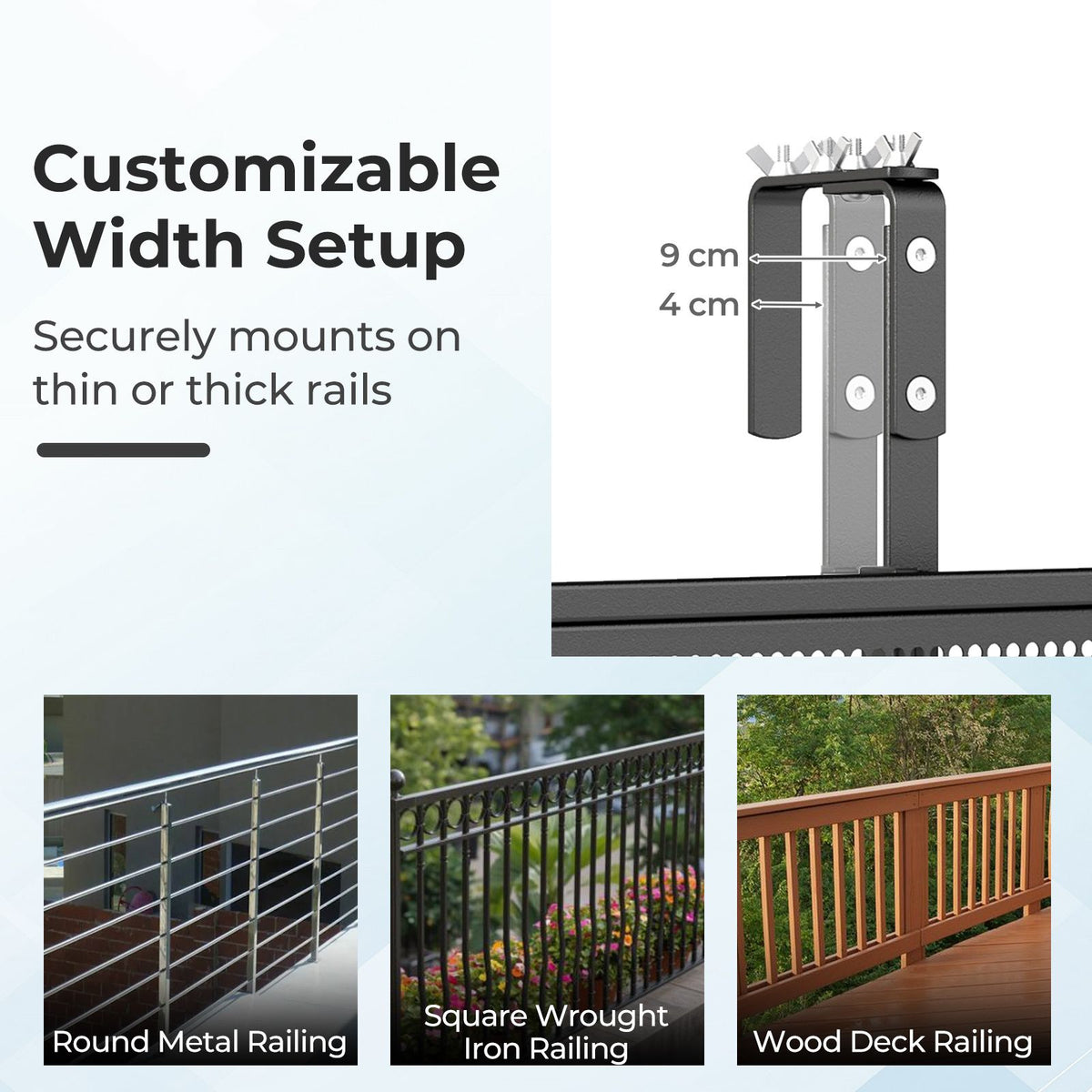 121 cm Balcony Railing Table with 5-Level Adjustable Height for Round Square Railing