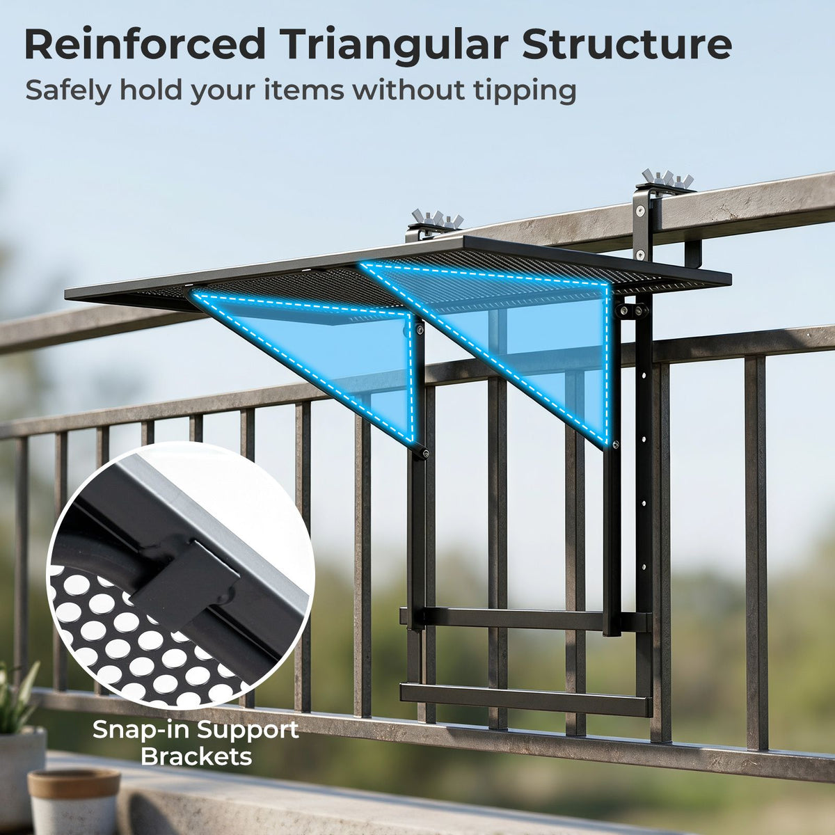 121 cm Balcony Railing Table with 5-Level Adjustable Height for Round Square Railing