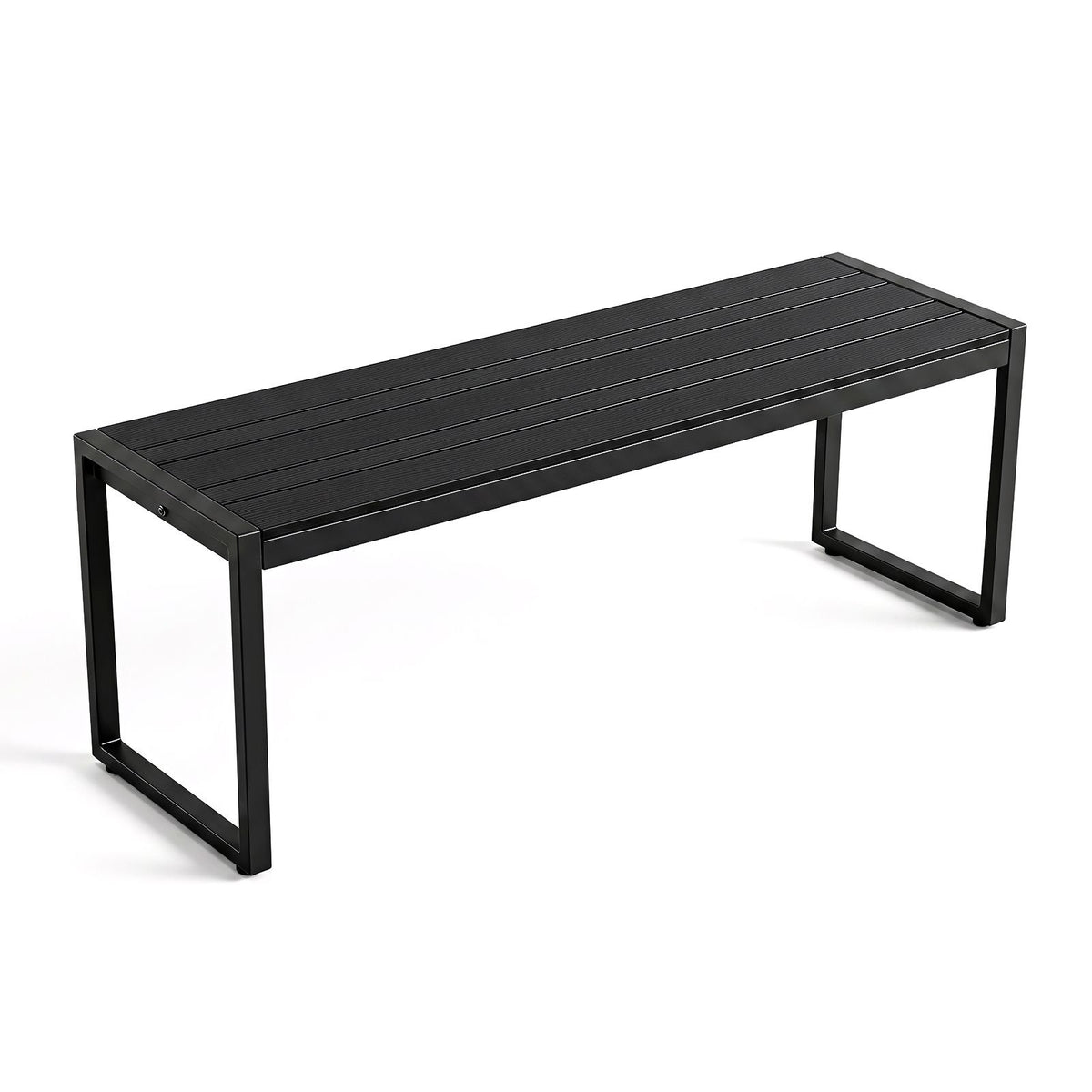 122 cm Outdoor Bench with Wood-Plastic Composite and Metal Frame Slatted Seat for Garden