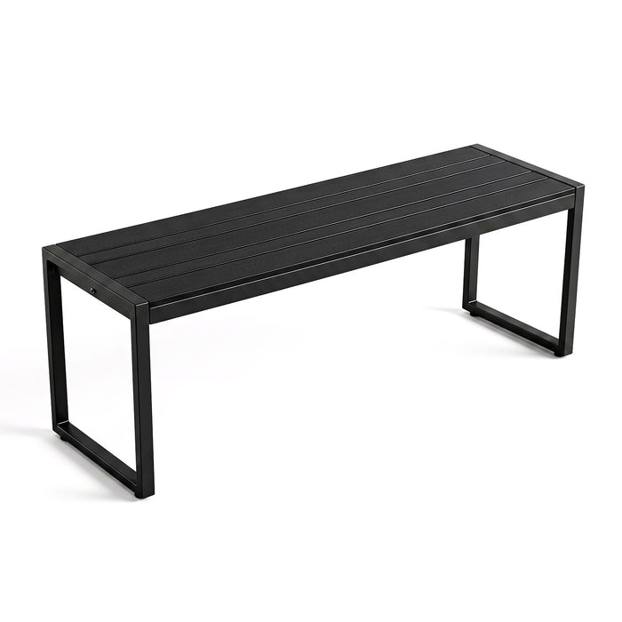 122 cm Outdoor Bench with Wood-Plastic Composite and Metal Frame Slatted Seat for Garden