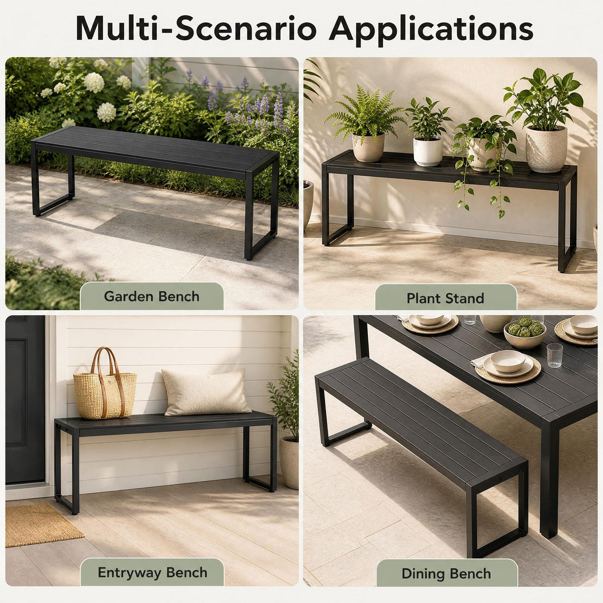 122 cm Outdoor Bench with Wood-Plastic Composite and Metal Frame Slatted Seat for Garden