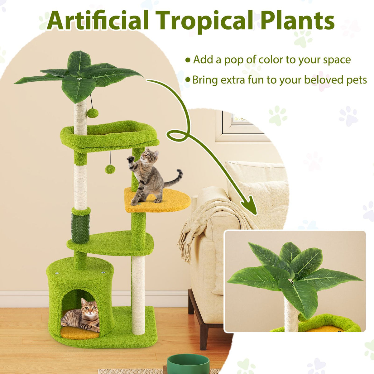 122CM Palm Cat Tree with Self Groomer and Scratching Posts