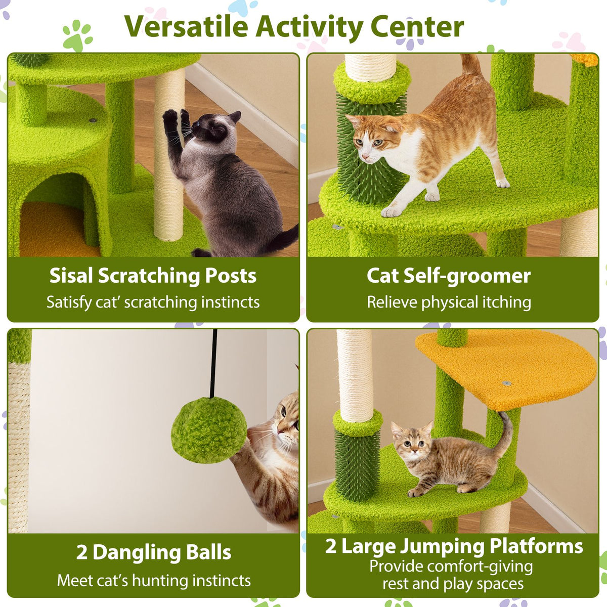 122CM Palm Cat Tree with Self Groomer and Scratching Posts