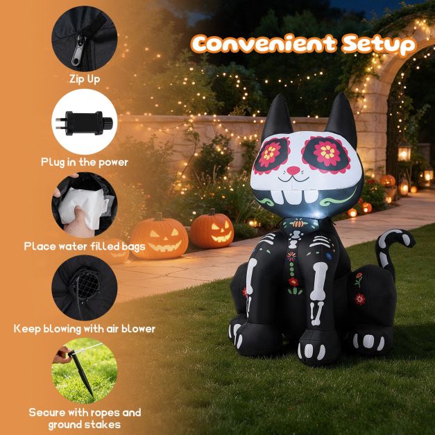 Giantex 123cm Day of the Dead Inflatable Skull Cat with LED Light