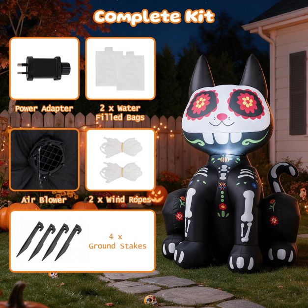 Giantex 123cm Day of the Dead Inflatable Skull Cat with LED Light