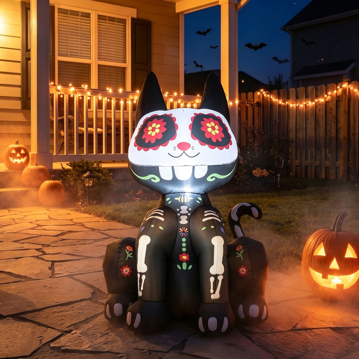 Giantex 123cm Day of the Dead Inflatable Skull Cat with LED Light