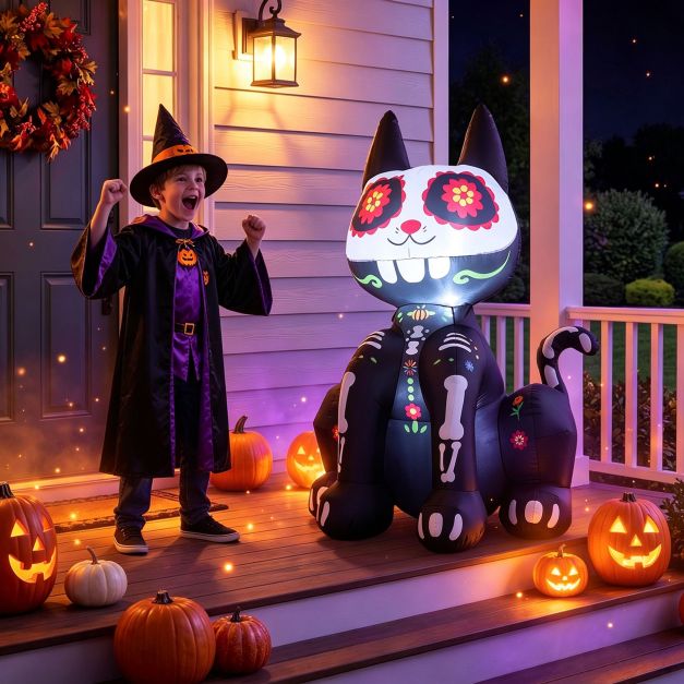 Giantex 123cm Day of the Dead Inflatable Skull Cat with LED Light