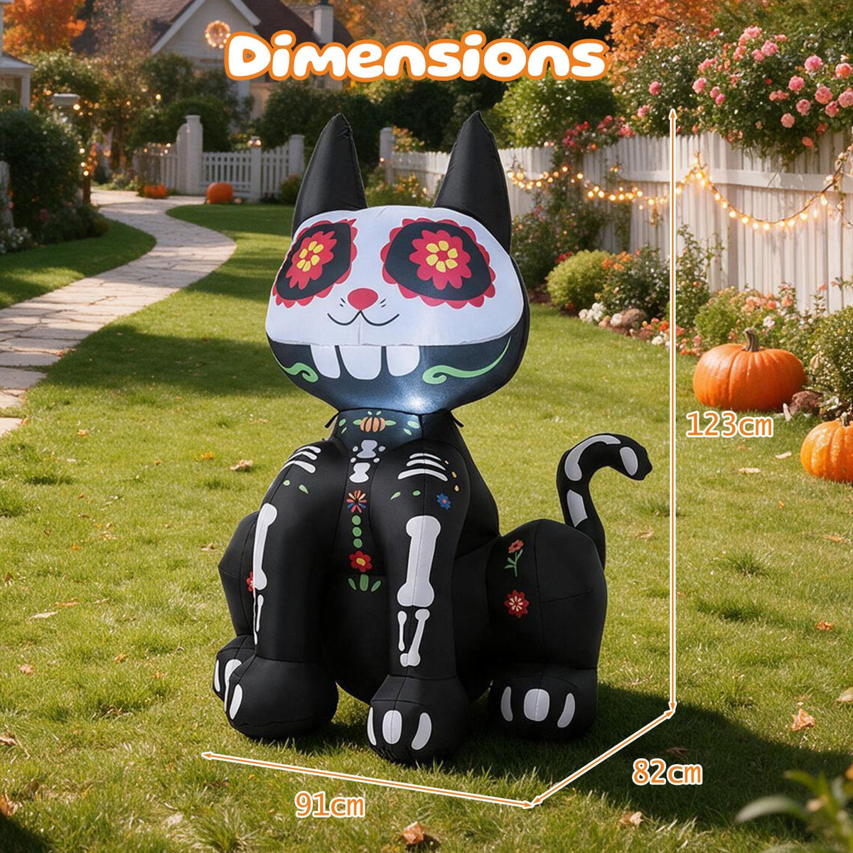 Giantex 123cm Day of the Dead Inflatable Skull Cat with LED Light