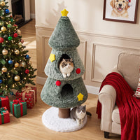 127 cm Christmas Cat Tree with 2 Condos and Scratching Post Holiday Pet Furniture