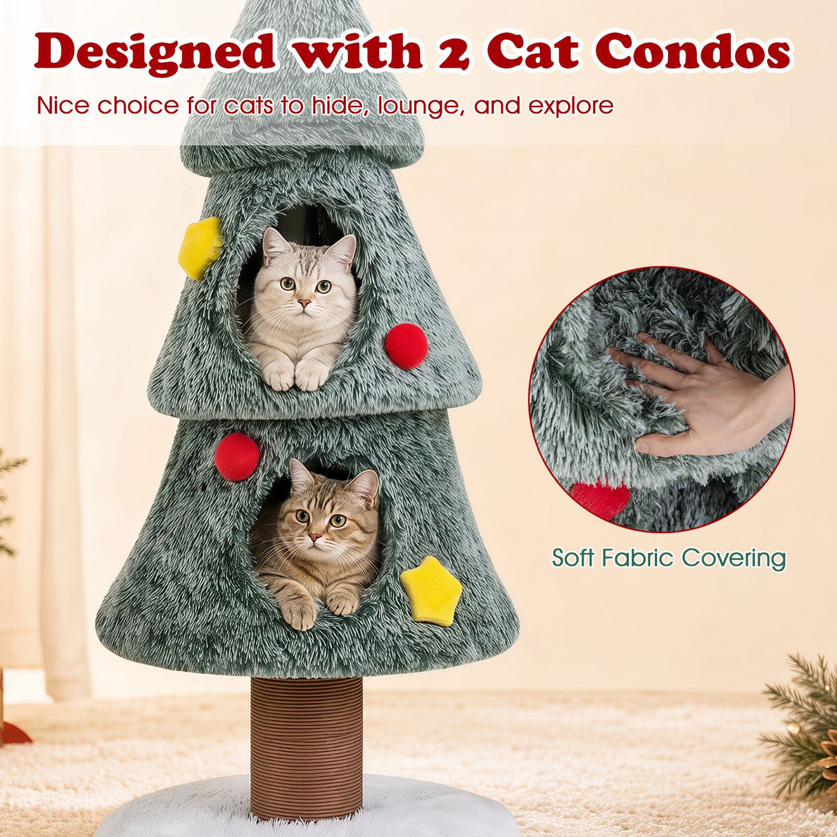 127 cm Christmas Cat Tree with 2 Condos and Scratching Post Holiday Pet Furniture