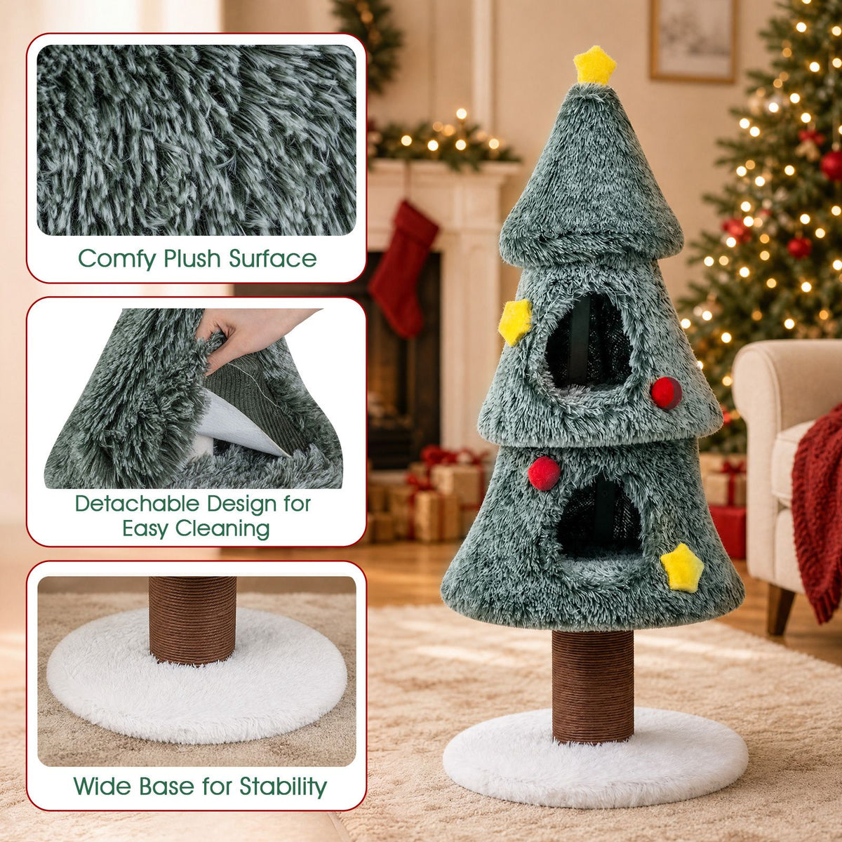 127 cm Christmas Cat Tree with 2 Condos and Scratching Post Holiday Pet Furniture