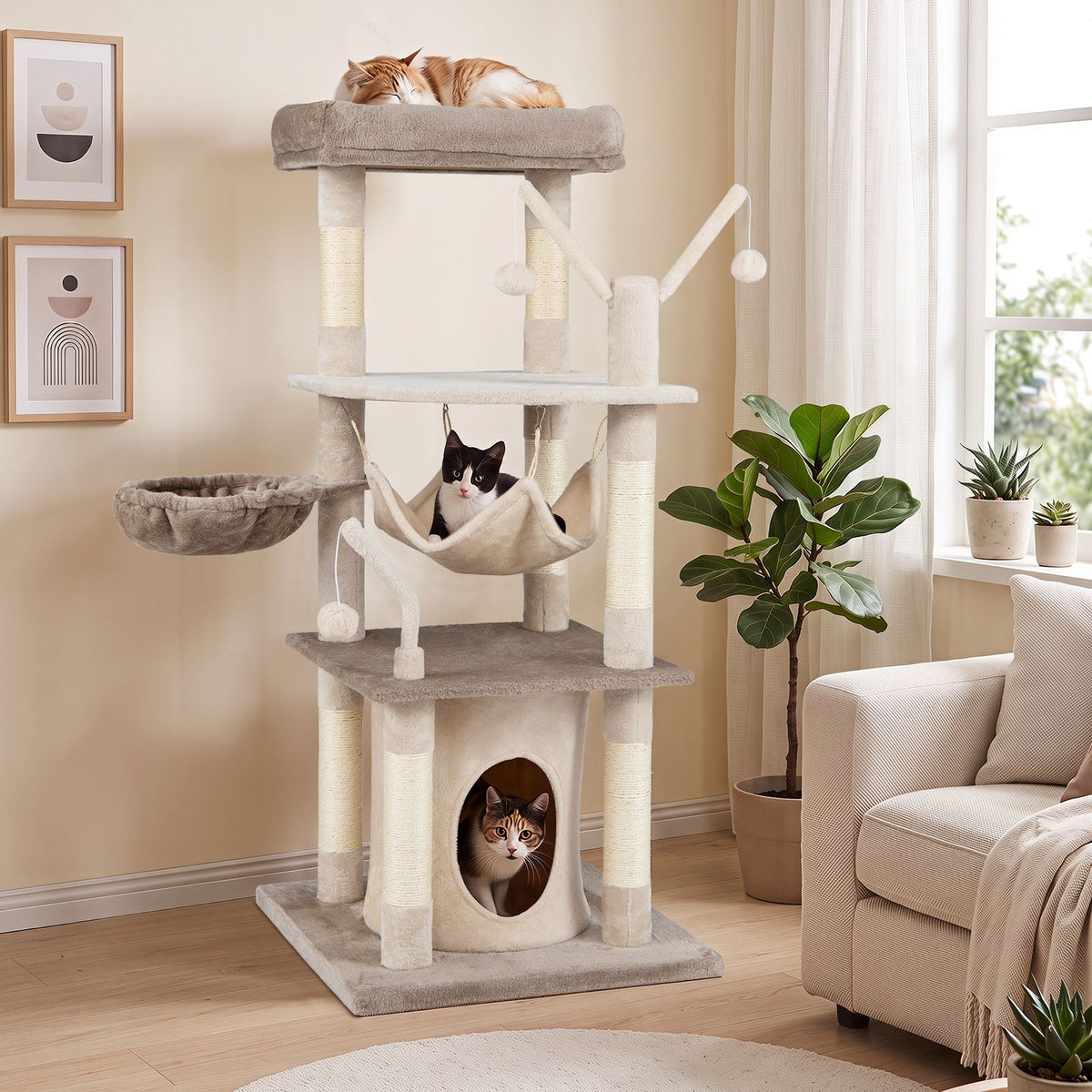 127 cm Tall Cat Tree with Scratching Post for Indoor Felines