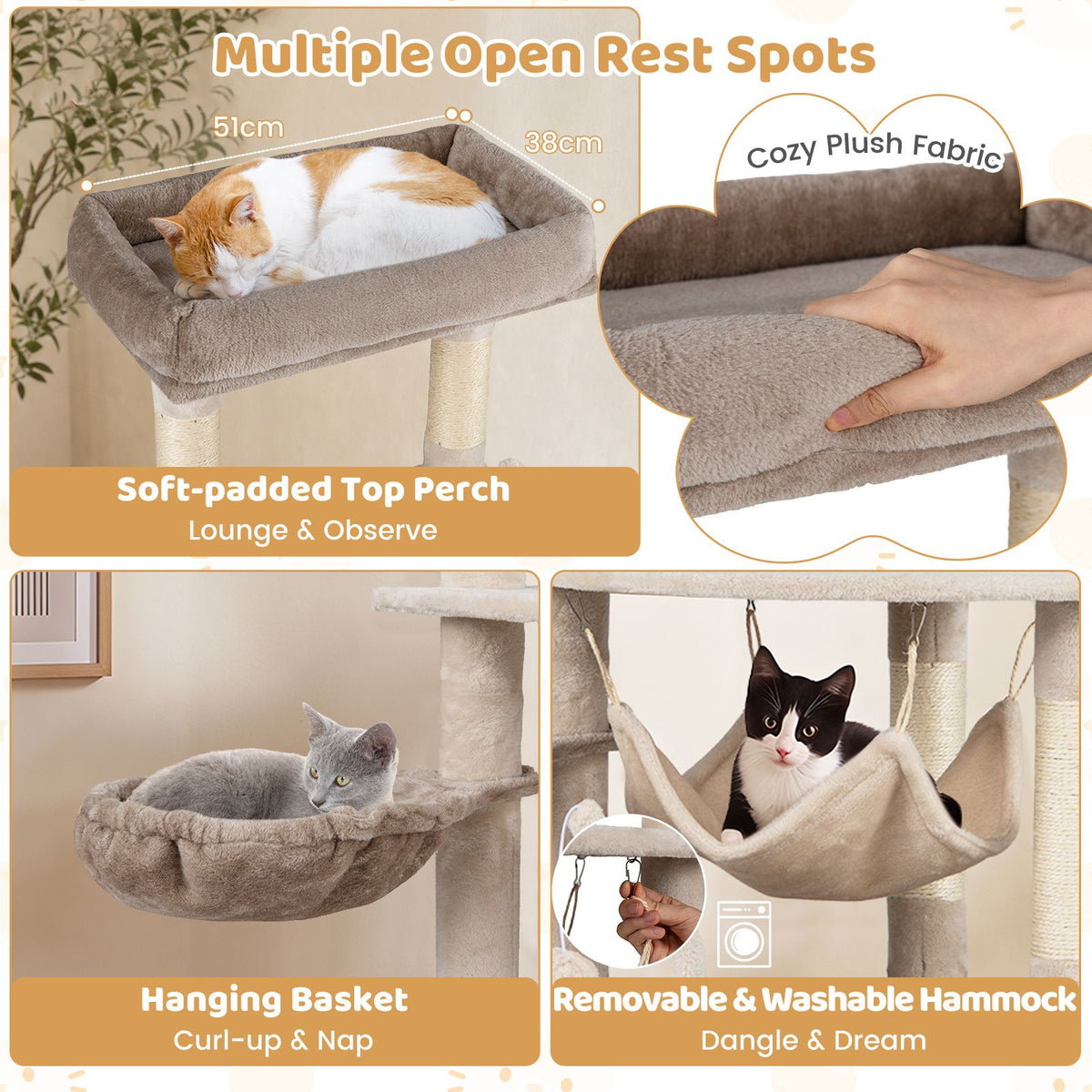 127 cm Tall Cat Tree with Scratching Post for Indoor Felines