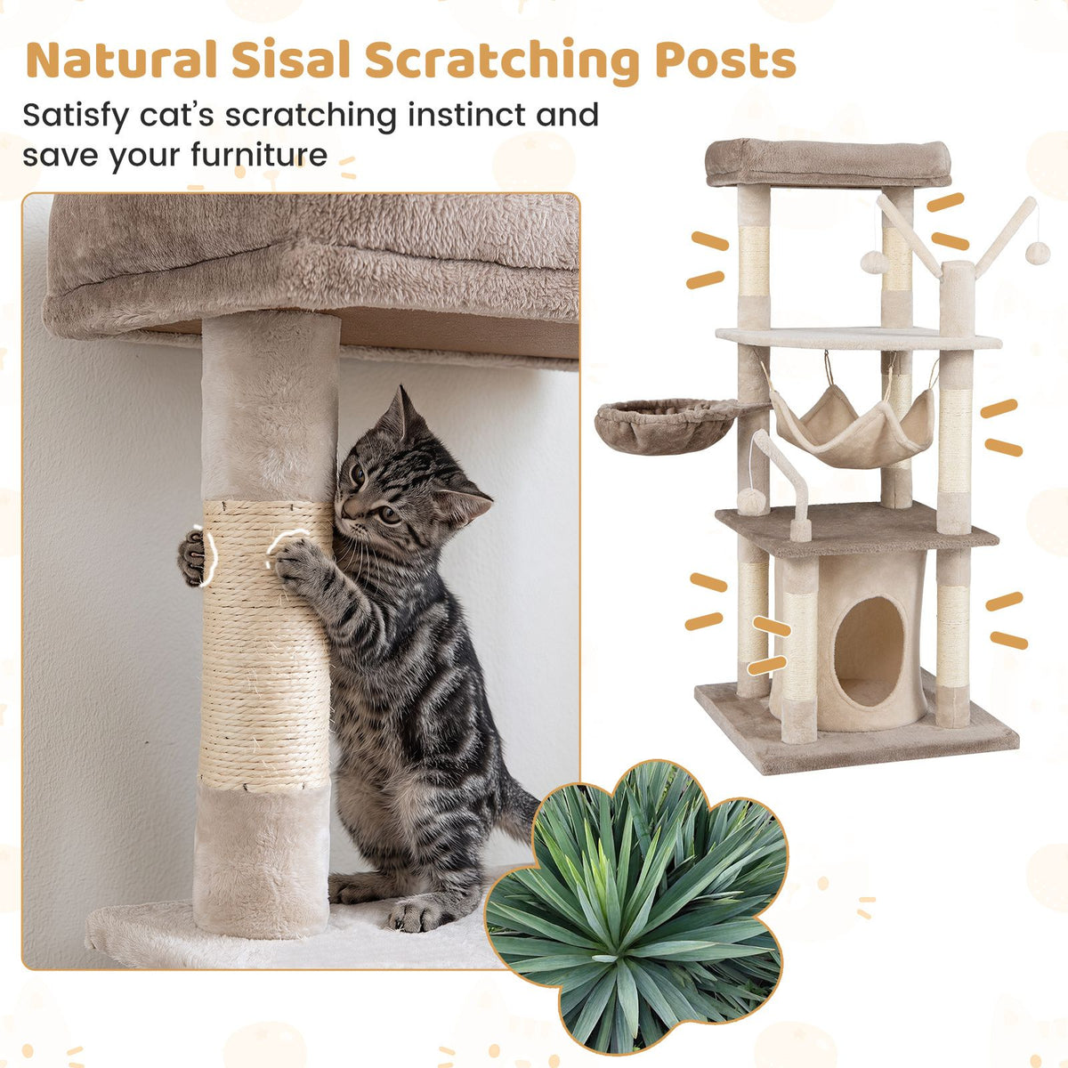 127 cm Tall Cat Tree with Scratching Post for Indoor Felines