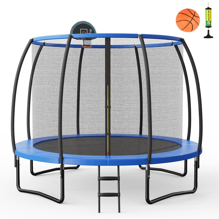 12FT Outdoor Trampoline with Basketball Hoop and Enclosure Net
