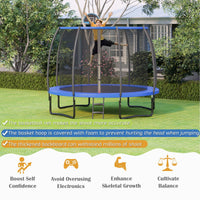 12FT Outdoor Trampoline with Basketball Hoop and Enclosure Net