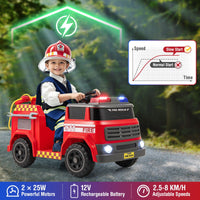 12V Kids Ride on Fire Truck with Parent Remote Control with Water Gun