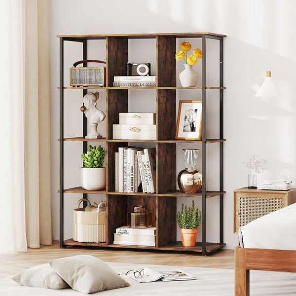 12-Cube Tall Freestanding Bookcase with 2 Anti-tipping Kits