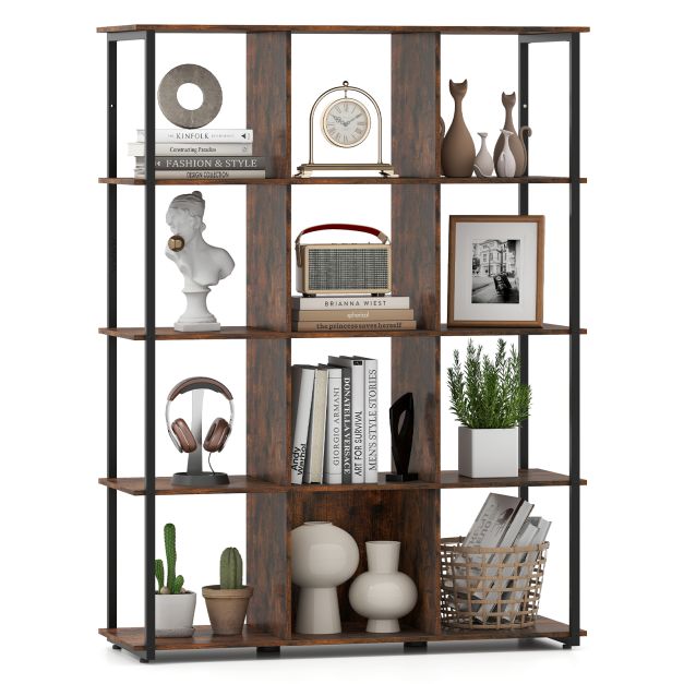 12-Cube Tall Freestanding Bookcase with 2 Anti-tipping Kits