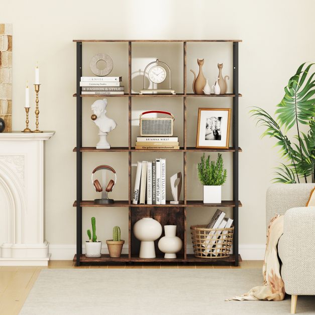 12-Cube Tall Freestanding Bookcase with 2 Anti-tipping Kits