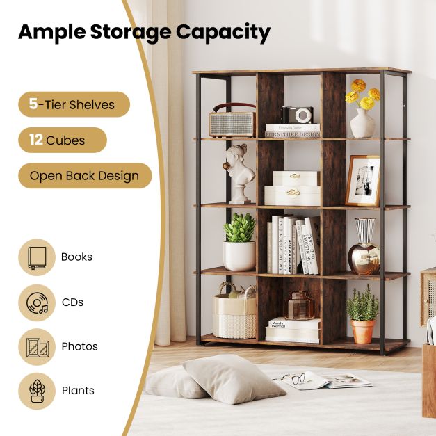 12-Cube Tall Freestanding Bookcase with 2 Anti-tipping Kits