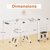 Foldable Metal Laundry Drying Rack with Height Adjustable Wings, 16 Drying Rails